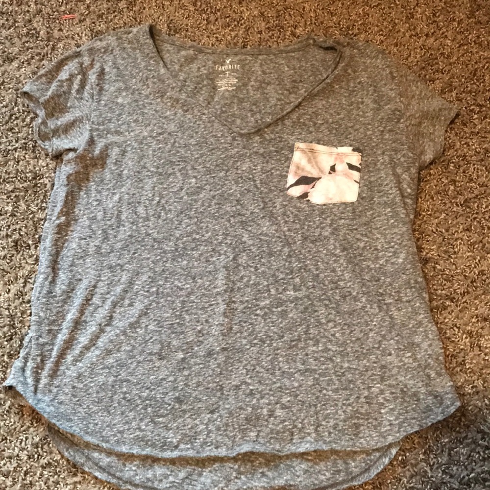 plain grey tee with floral pocket